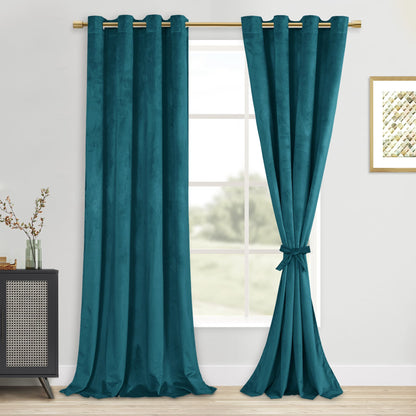 DWCN Velvet Blackout Curtains with Tiebacks, Set of 2 Panels-8
