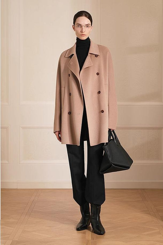 "Desert Rose"Australian imported wool double-breasted high-end woolen coat for small women-0