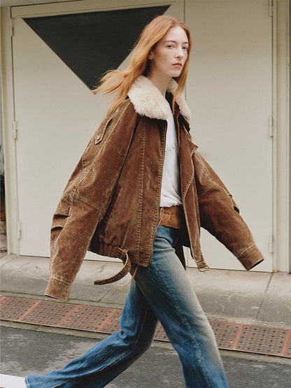 Fireladyfur Women's Distressed Denim Down Jacket | Wool Collar“City Travel”-2