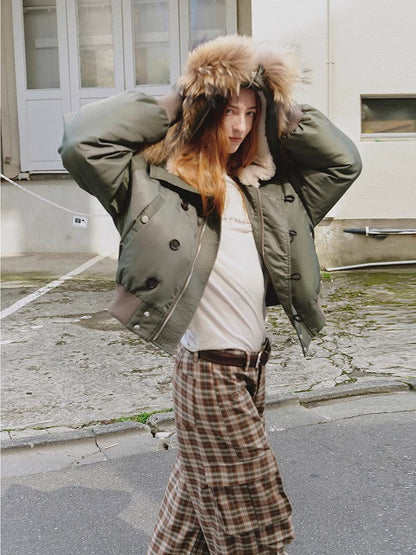 Cool and Sharp, fashionable casual design, warm short style, large hood, raccoon fur collar style jacket-3