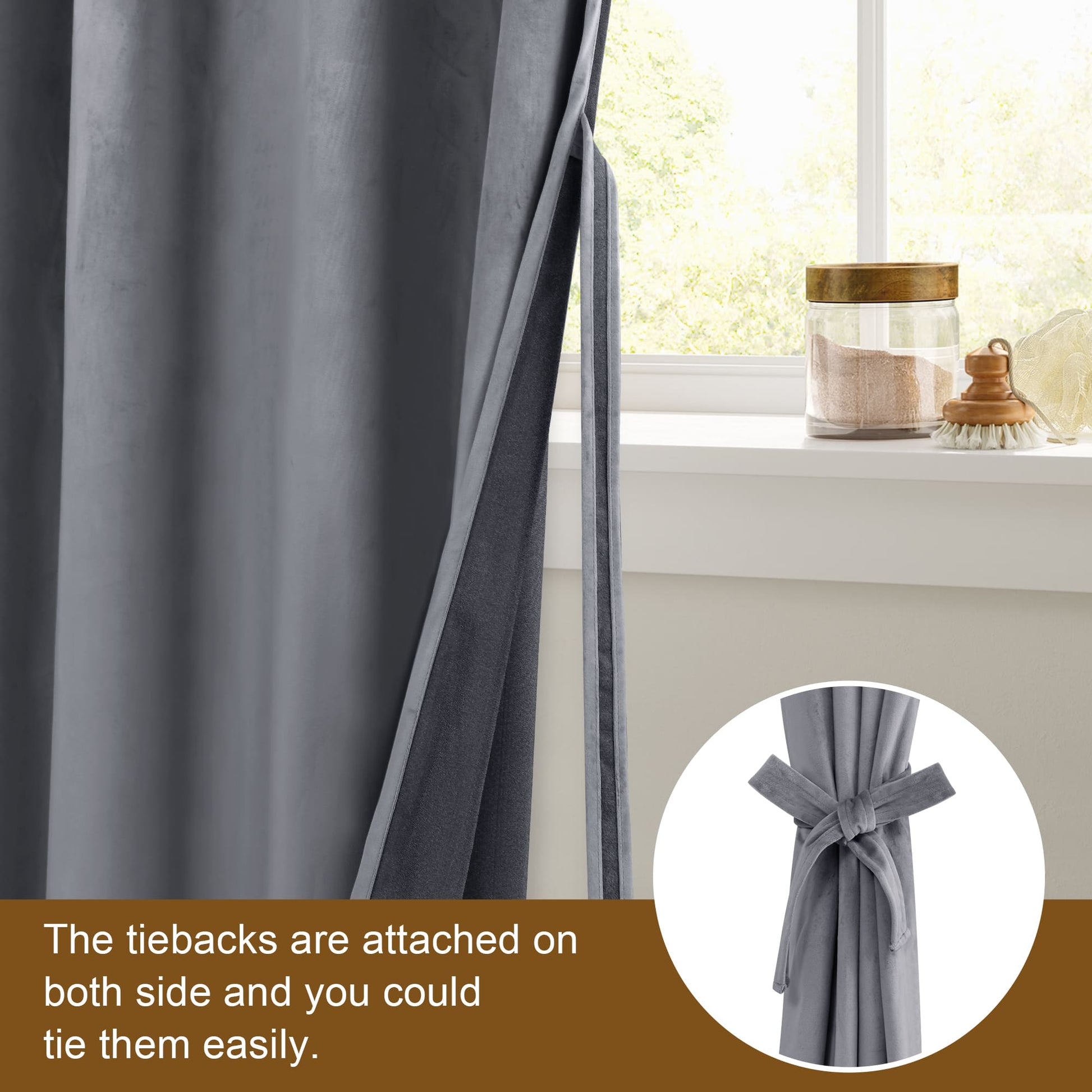 DWCN Velvet Blackout Curtains with Tiebacks, Set of 2 Panels-2