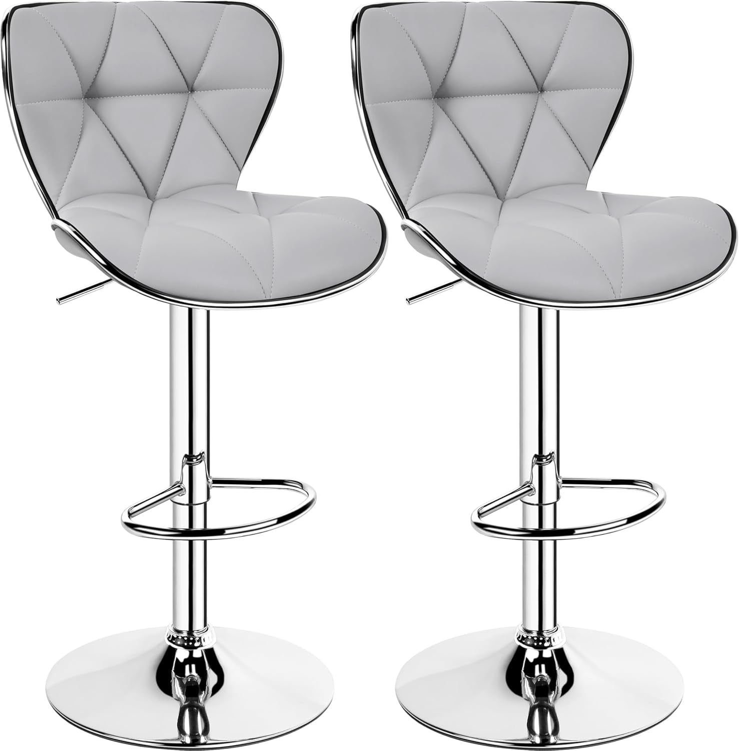 Bar Stools Set of 2, PU Leather Swivel Adjustable Barstools with Shell Back, Bar Chairs with Foma Padded for Home, Kitchen, Light Grey-0