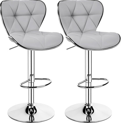Bar Stools Set of 2, PU Leather Swivel Adjustable Barstools with Shell Back, Bar Chairs with Foma Padded for Home, Kitchen, Light Grey-0