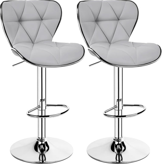 Bar Stools Set of 2, PU Leather Swivel Adjustable Barstools with Shell Back, Bar Chairs with Foma Padded for Home, Kitchen, Light Grey-0