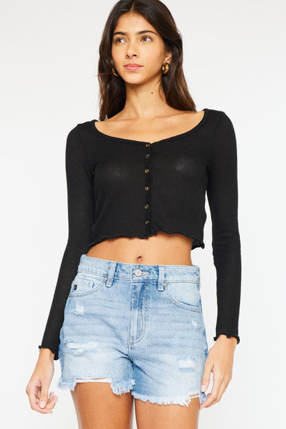 Kancan High Waist Frayed Denim Shorts-3