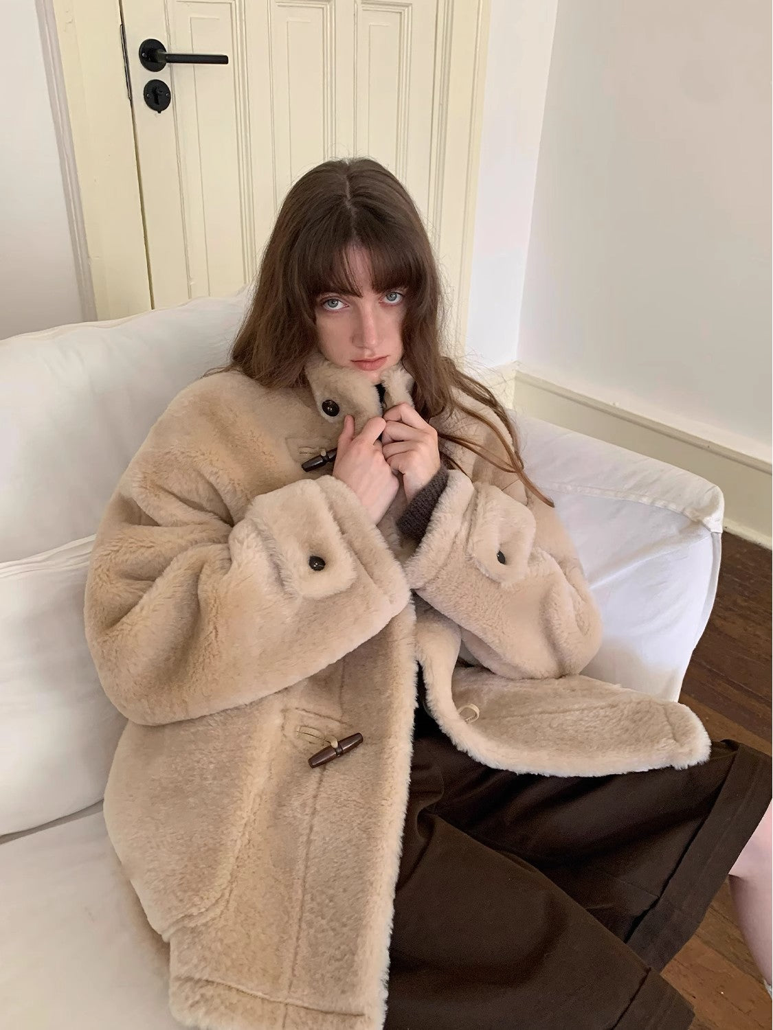 Fireladyfur Women's Long Sheepskin Jacket with Stand Collar“Dreamer”-2