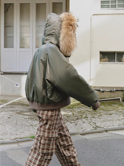 Cool and Sharp, fashionable casual design, warm short style, large hood, raccoon fur collar style jacket-2