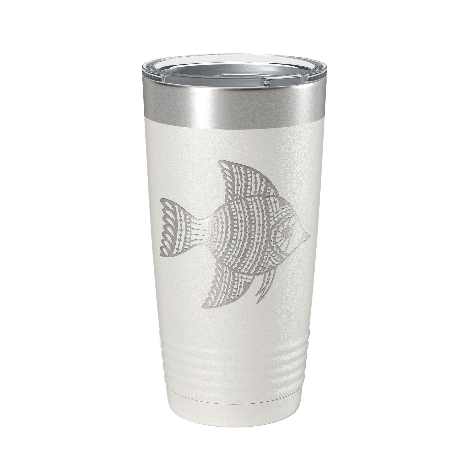 Fish Tumbler Zentangle Travel Mug Insulated Laser Engraved Coffee Cup 20 oz-1