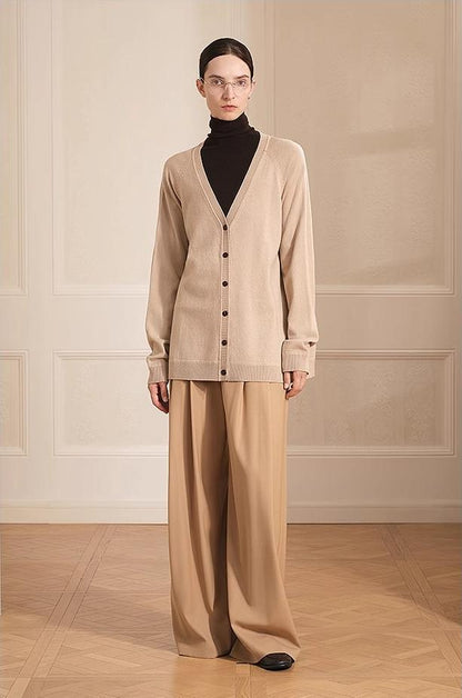 Australian merino wool loose V-neck wool knitted cardigan-2