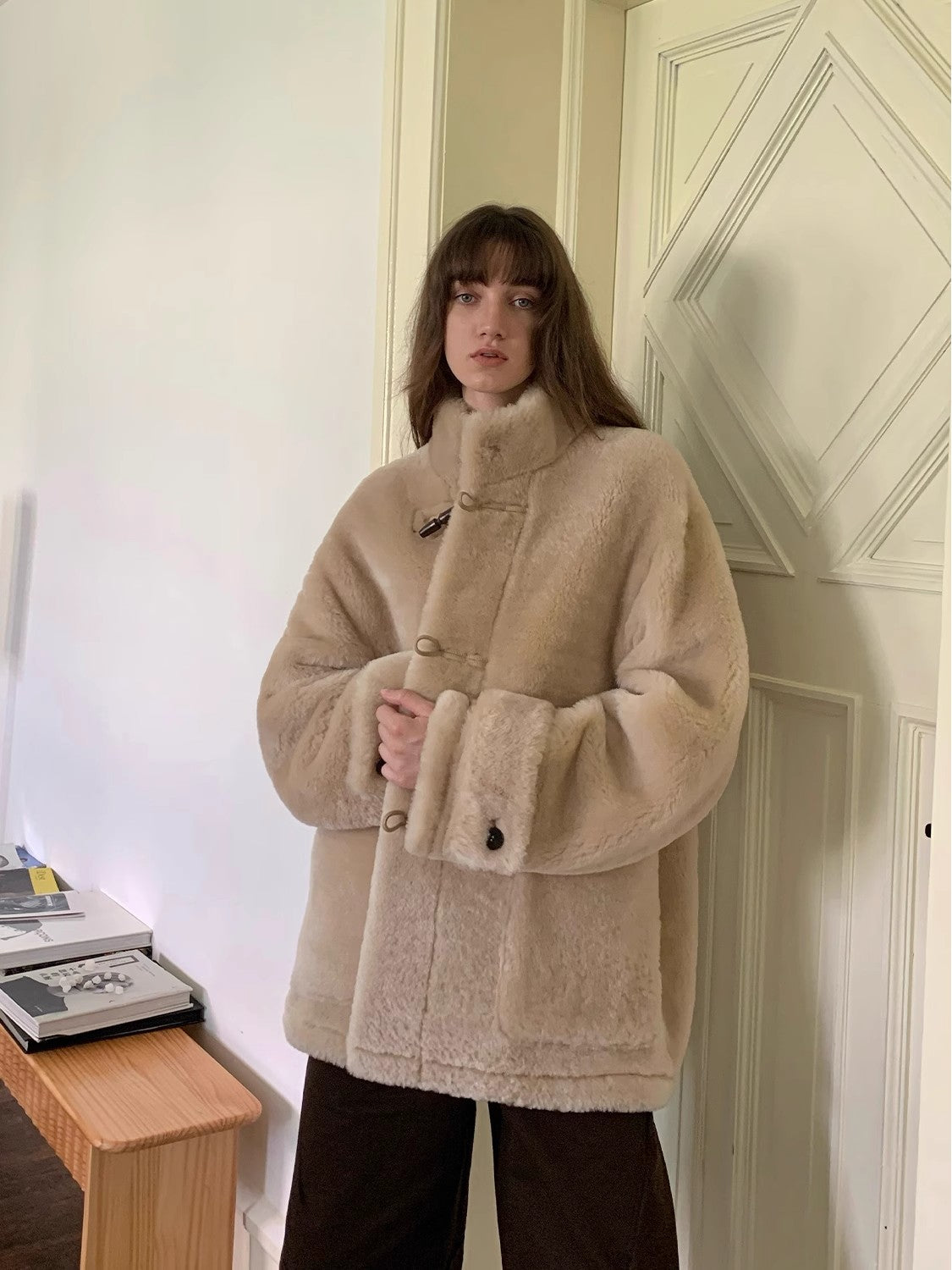 Fireladyfur Women's Long Sheepskin Jacket with Stand Collar“Dreamer”-3