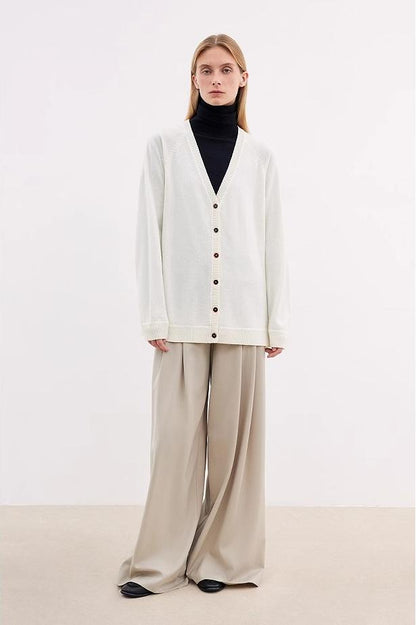 Australian merino wool loose V-neck wool knitted cardigan-3