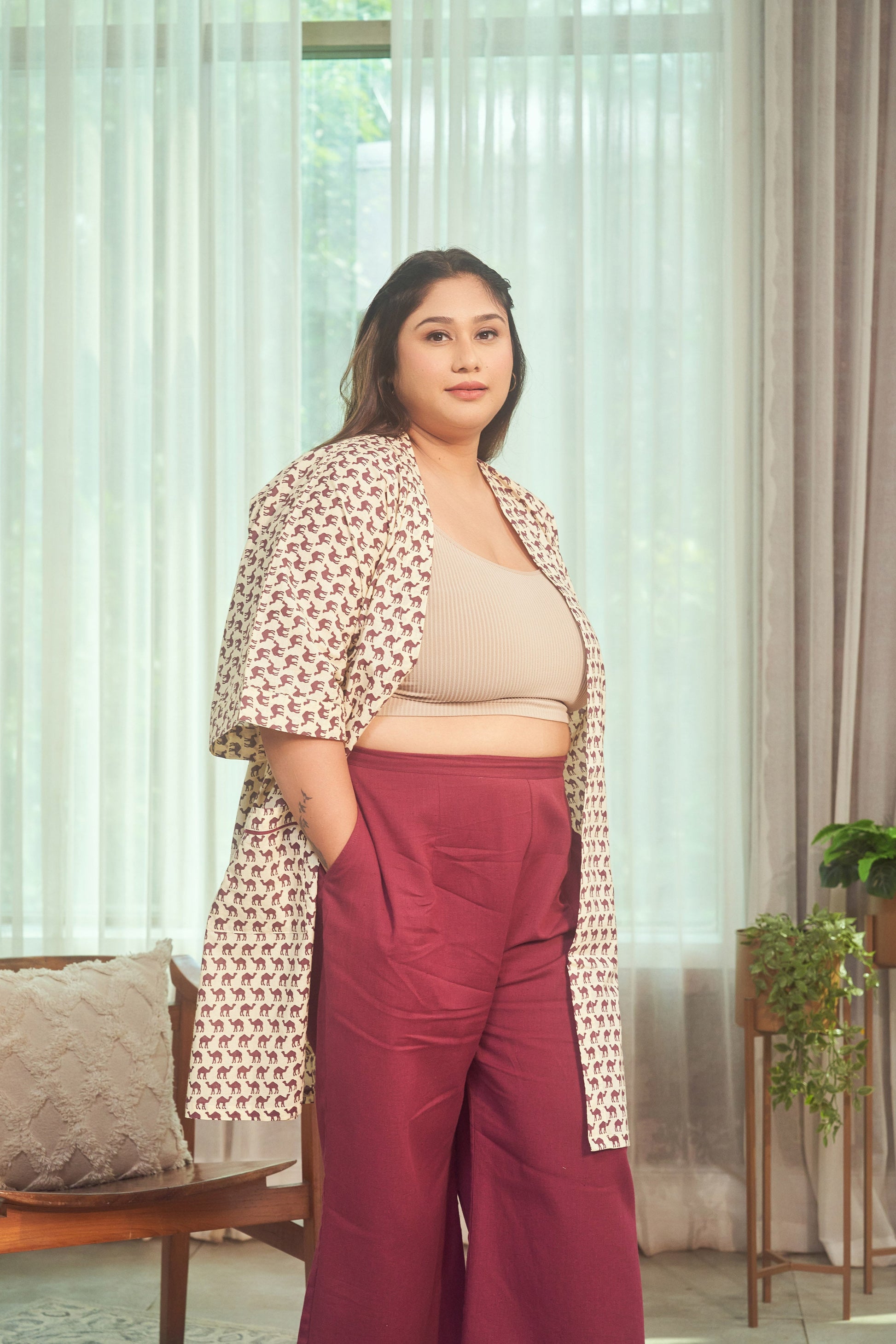 Camel Print  Jacket Culotte Set (Set of 2)-0