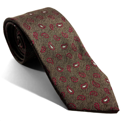Brown & Burgundy Paisley Silk Jacquard Tie-0