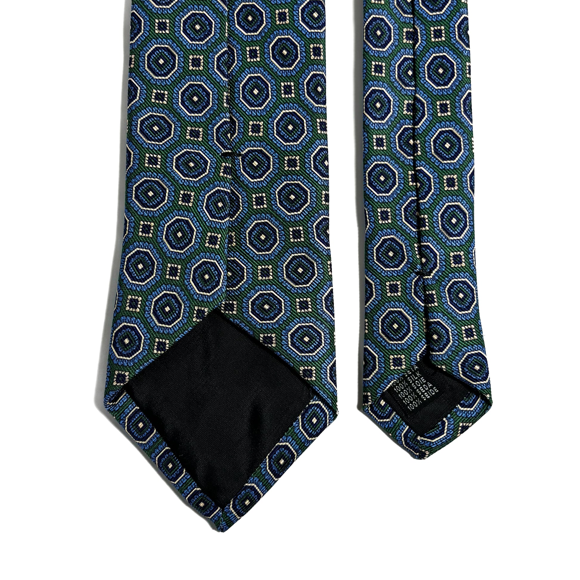 Green & Blue Floral Medallion Silk Tie (Handmade in Italy)-3