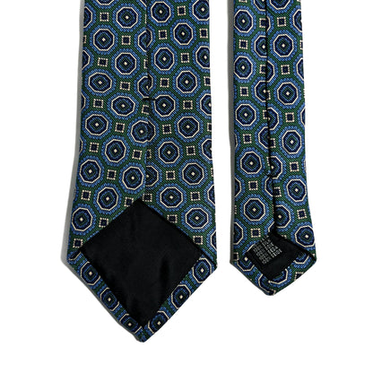 Green & Blue Floral Medallion Silk Tie (Handmade in Italy)-3