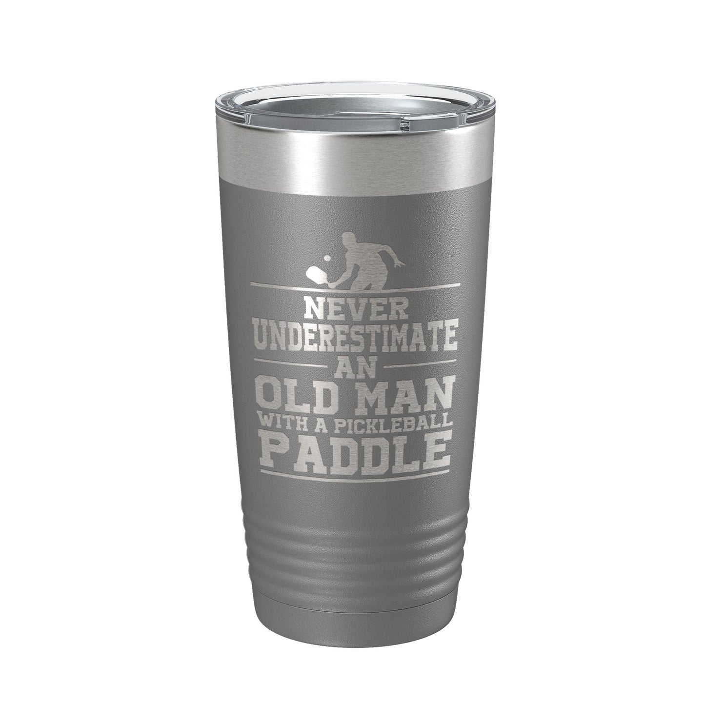 Funny Pickleball Tumbler Never Underestimate An Old Man With A Pickle Ball Paddle Travel Mug Insulated Laser Engraved Coffee Cup Gift 20 oz-16