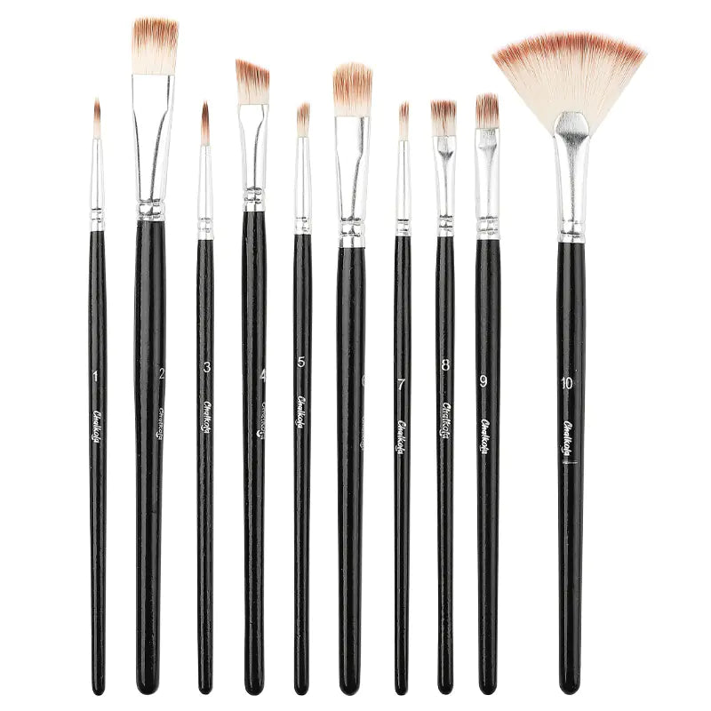 Gouache Brush Set - 10 Nylon Brushes for Painting