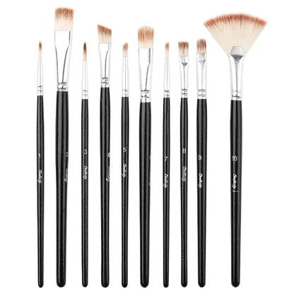 Gouache Brush Set - 10 Nylon Brushes for Painting