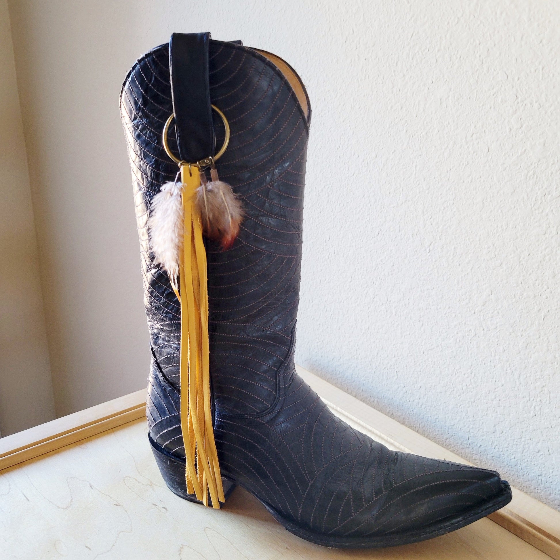 Boho Western Boot Bling Charm with Leather Fringe 500d-1