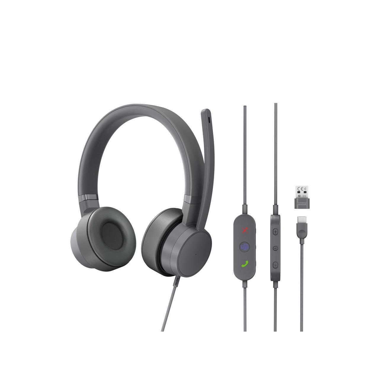 Casti Call Center Lenovo Go Wired ANC, Stereo, Noise Cancelling, Microfon Gri (GXD1C99243)-0
