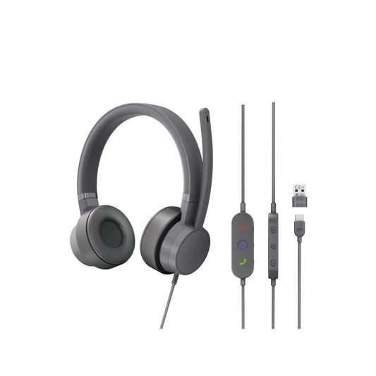 Casti Call Center Lenovo Go Wired ANC, Stereo, Noise Cancelling, Microfon Gri (GXD1C99243)-0