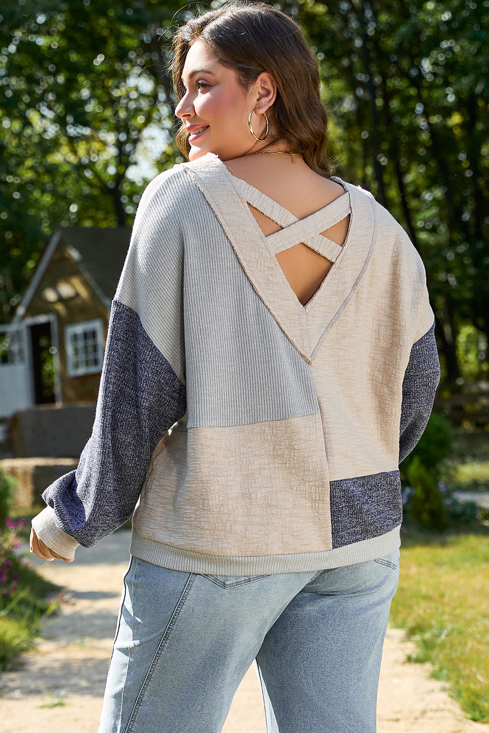 Elaina Plus Size Textured V Neck Top-1