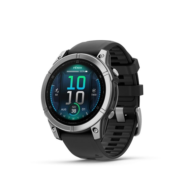 Garmin 010-03025-00 fenix E AMOLED (47mm) fekete szilikon pántos ezüst okosóra (010-03025-00)-0