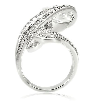 0W253 - Rhodium Brass Ring with AAA Grade CZ  in Clear-2