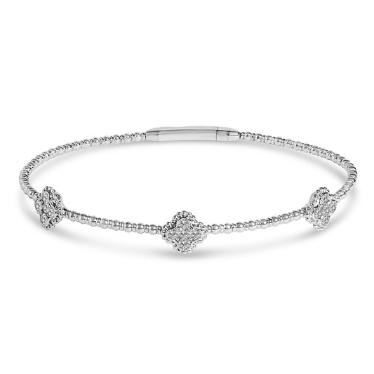 14K White Gold 1/2 Cttw Diamond Quatrefoil Clover Style Bangle Bracelet (G-H Color, SI1-SI2 Clarity) - 7.75 Inch-0