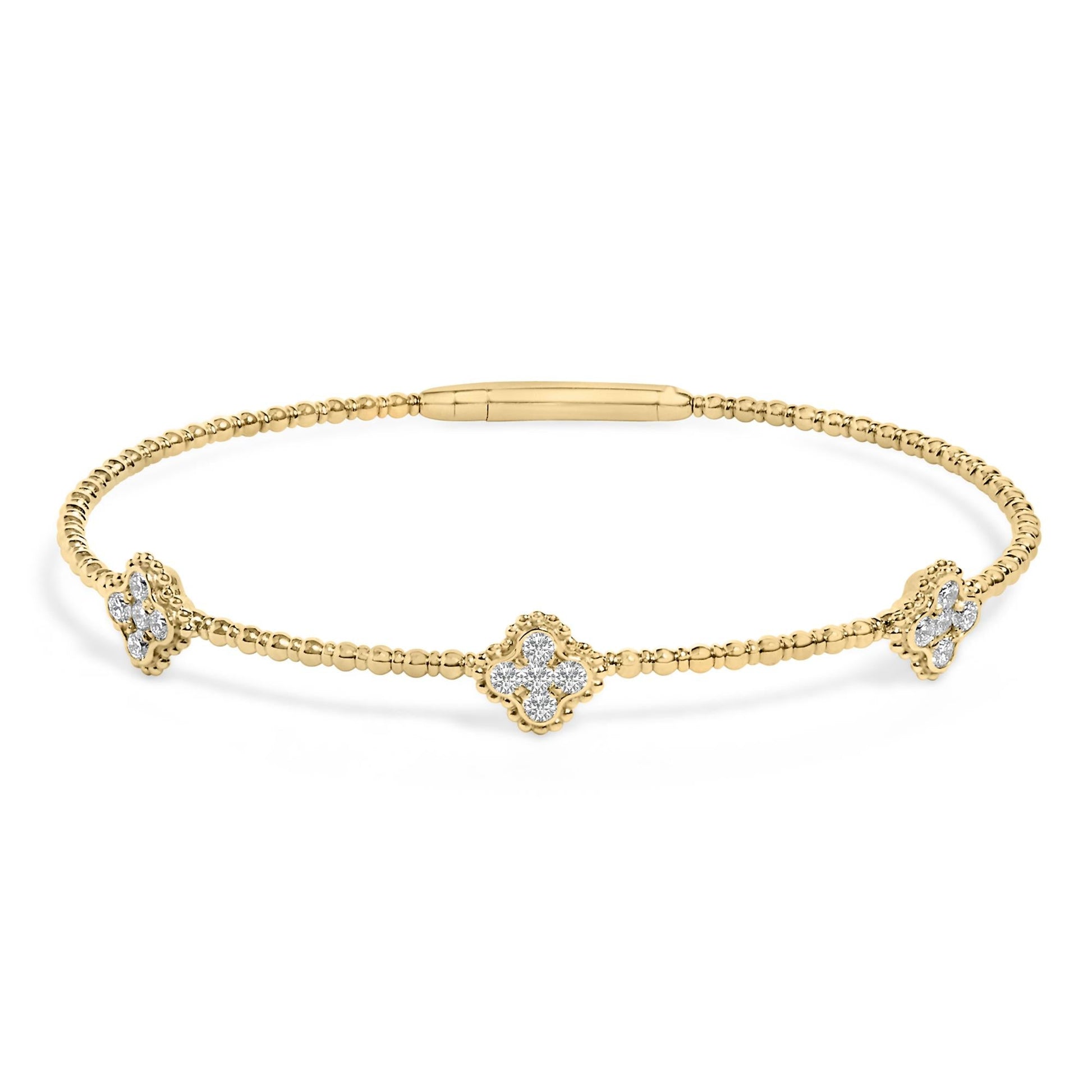 14K White Gold 1/2 Cttw Diamond Quatrefoil Clover Style Bangle Bracelet (G-H Color, SI1-SI2 Clarity) - 7.75 Inch-1
