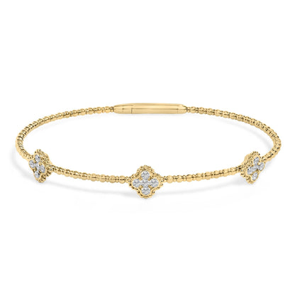 14K White Gold 1/2 Cttw Diamond Quatrefoil Clover Style Bangle Bracelet (G-H Color, SI1-SI2 Clarity) - 7.75 Inch-1
