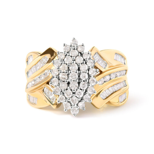 10K Yellow Gold 1 Cttw Diamond Pear Shaped Cluster  Cluster Cocktail Ring (H-I Color, I2-I3 Clarity)-0