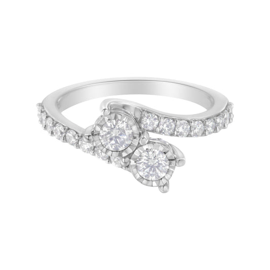 10K White Gold Two-Stone Miracle-Set Diamond Bypass Ring (1 Cttw, H-I Color, I1-I2 Clarity)-0