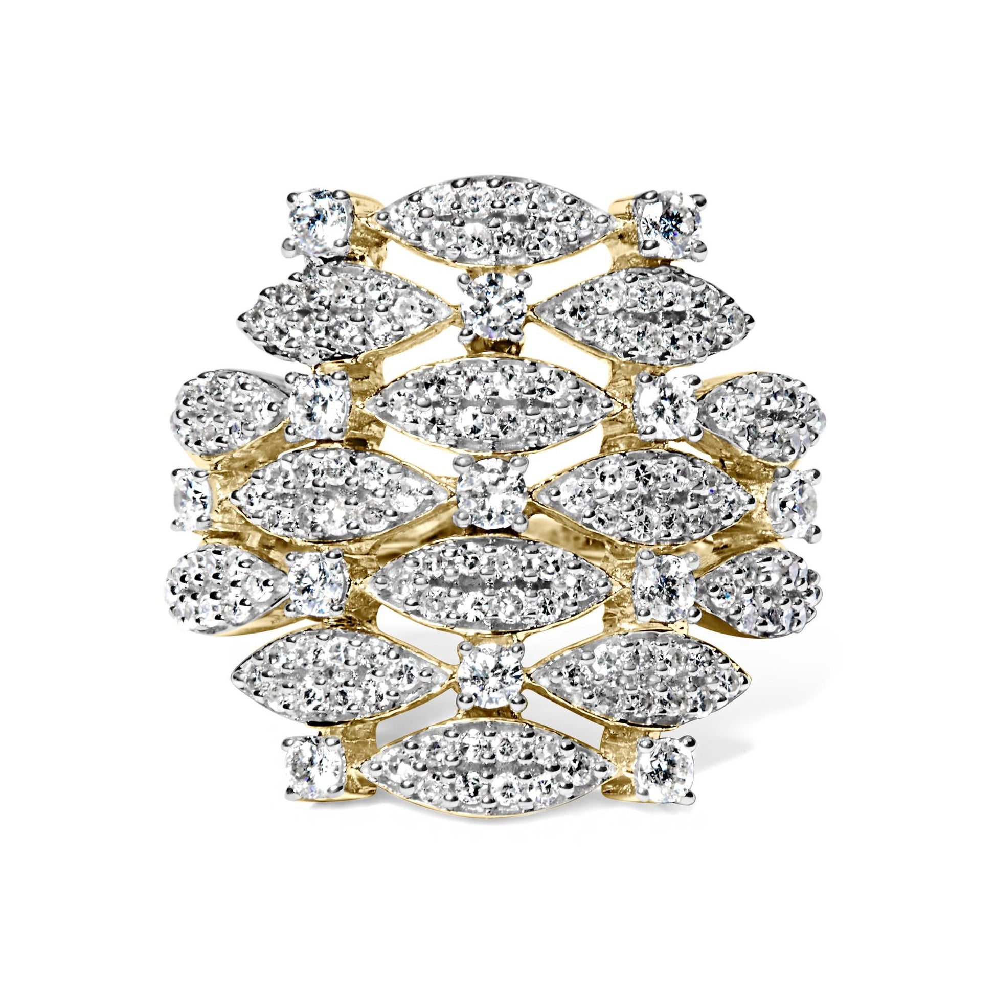 14K Yellow Gold 1.0 Cttw Diamond Geometric Stacked Open Cocktail Ring (I-J Color, I1-I2 Clarity)-0