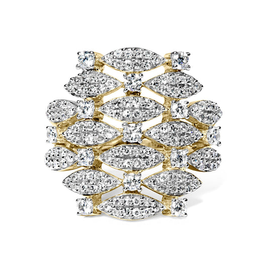 14K Yellow Gold 1.0 Cttw Diamond Geometric Stacked Open Cocktail Ring (I-J Color, I1-I2 Clarity)-0