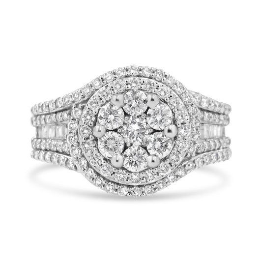 14K White Gold 1 1/2 Cttw Diamond Floral Cluster and Studded Shank Halo Ring (H-I Color, SI2-I1 Clarity)-0