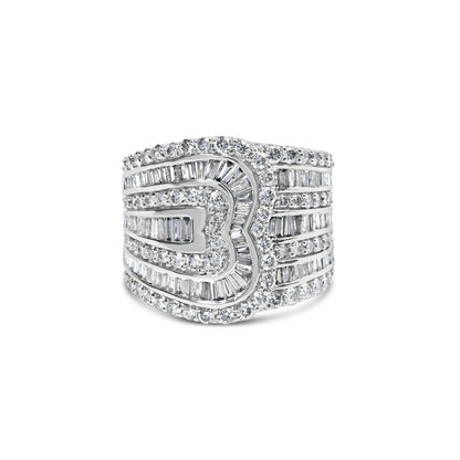 10K White Gold 2 1/2 Cttw Round and Baguette-Cut Diamond Multi-Row Bypass Ring (J-K Color, I2-I3 Clarity)-0
