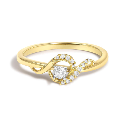14K Yellow Gold Flash Plated .925 Sterling Silver 1/6 Cttw Diamond Swirl and Halo Promise Ring (I-J Color, I3 Clarity)-0