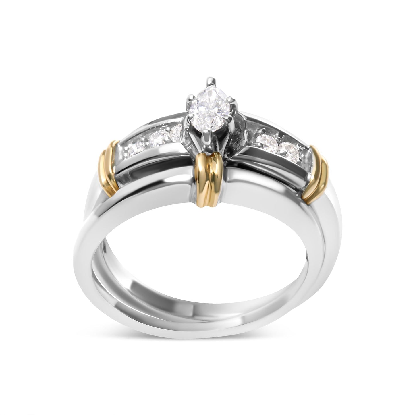 14K Yellow and White Gold 1/3 Cttw Marquise Diamond Cocktail Engagement Ring Set (H-I Color, SI1-SI2 Clarity)-0