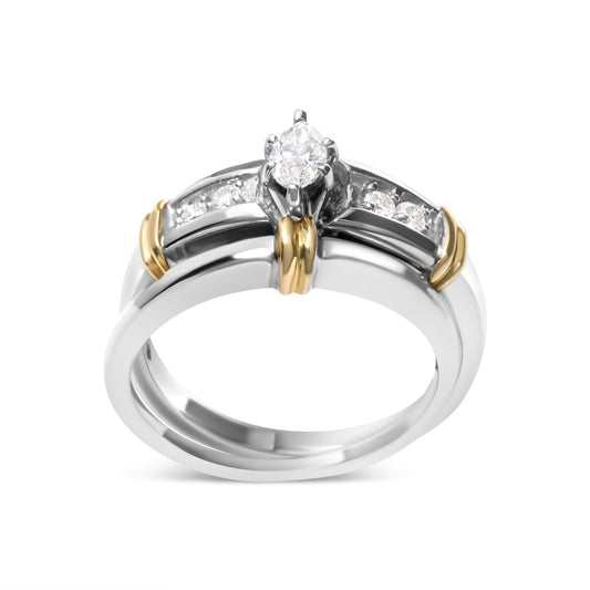 14K Yellow and White Gold 1/3 Cttw Marquise Diamond Cocktail Engagement Ring Set (H-I Color, SI1-SI2 Clarity)-0
