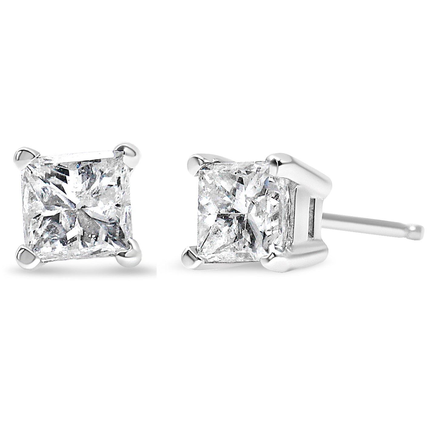 AGS Certified Princess-Cut Square Diamond 4-Prong Solitaire Stud Earrings in 14K Gold (L-M Color, I1-I2 Clarity)-0