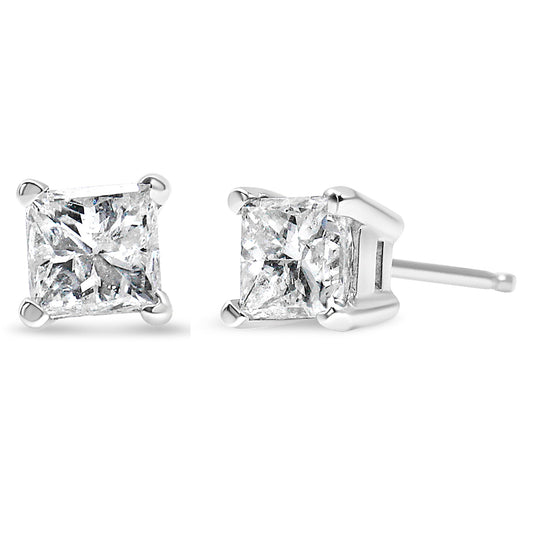 AGS Certified Princess-Cut Square Diamond 4-Prong Solitaire Stud Earrings in 14K Gold (L-M Color, I1-I2 Clarity)-0