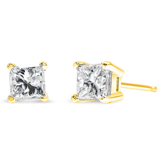 14K Yellow Gold 1/3 Cttw Princess-Cut Square Near Colorless Diamond Classic 4-Prong Solitaire Stud Earrings (J-K Color, I1-I2 Clarity)-0