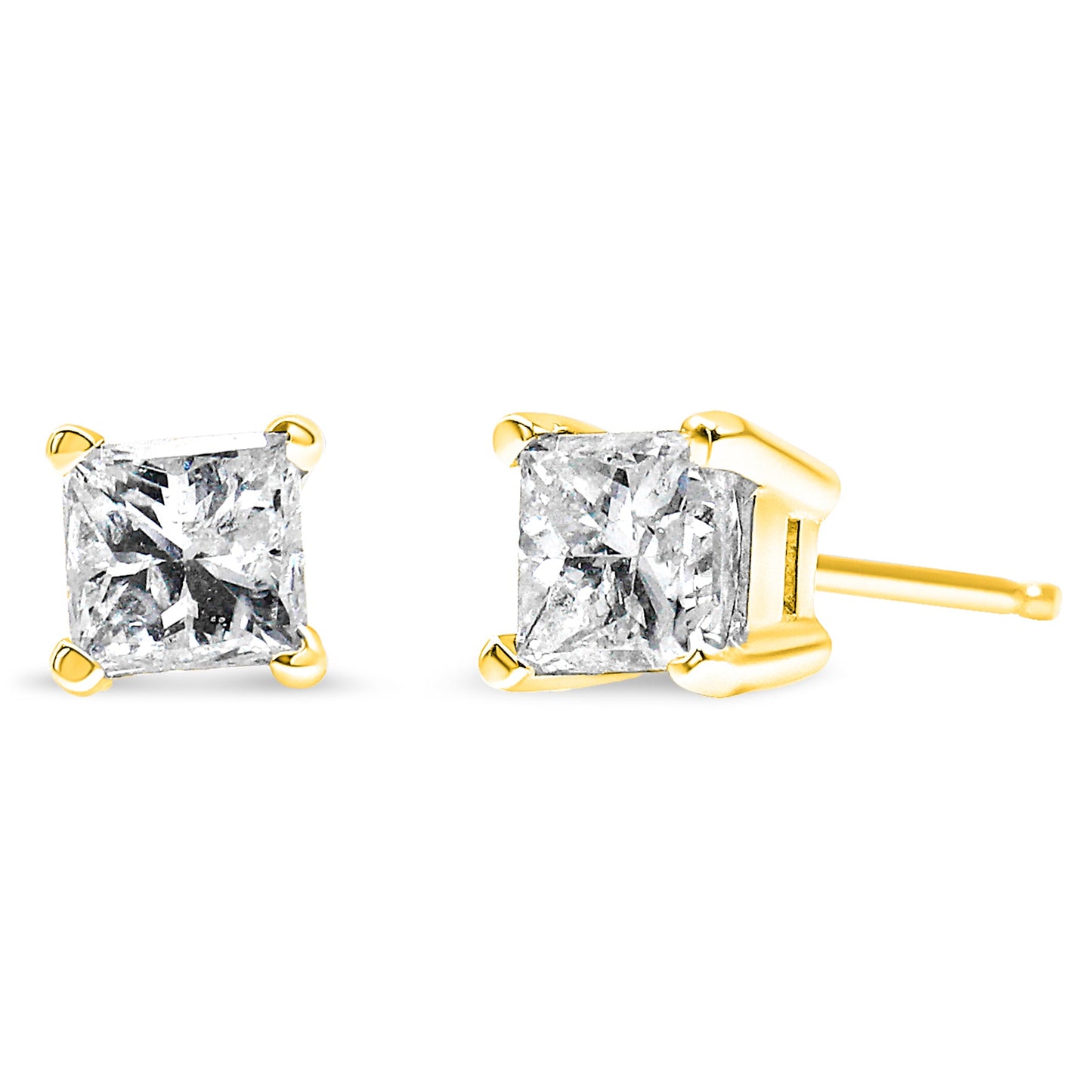 AGS Certified Princess-Cut Square Diamond 4-Prong Solitaire Stud Earrings in 14K Gold (J-K Color, I1-I2 Clarity)-1
