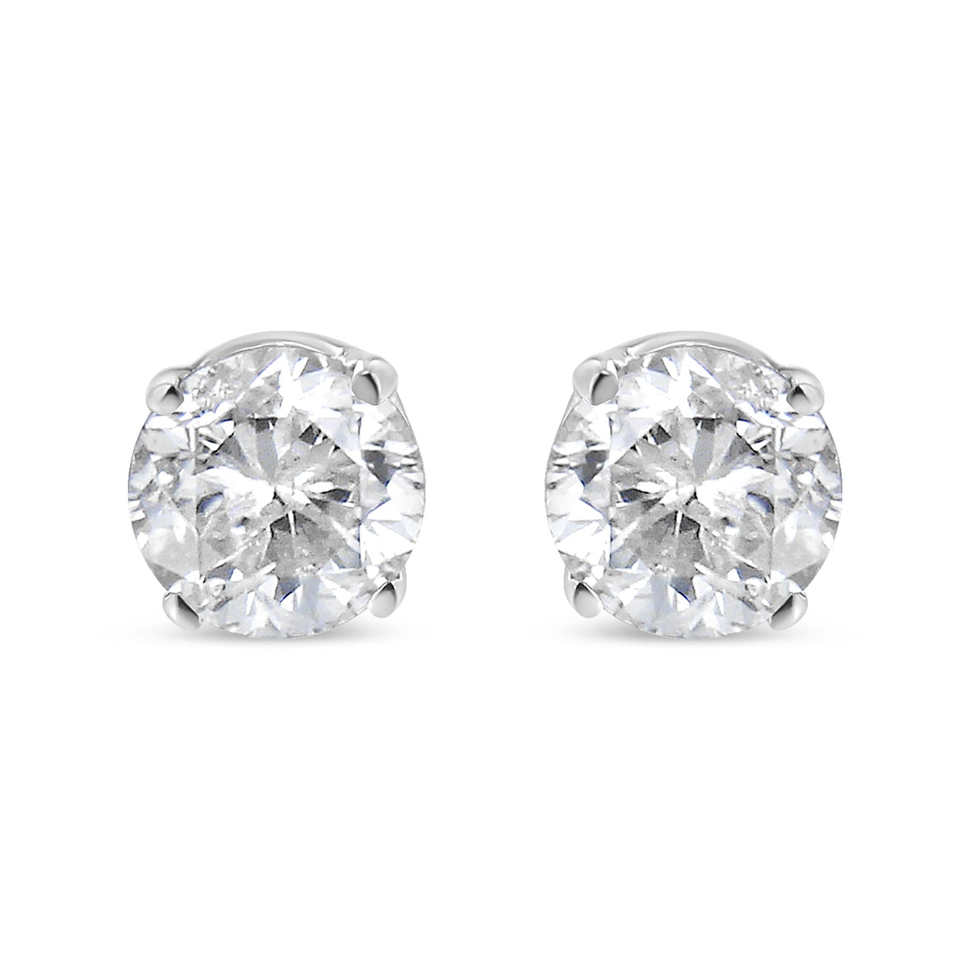 IGI Certified 1.00 Cttw Round Brilliant-Cut Diamond 14K White Gold Classic 4-Prong Solitaire Stud Earrings (H-I Color, I1-I2 Clarity)-0