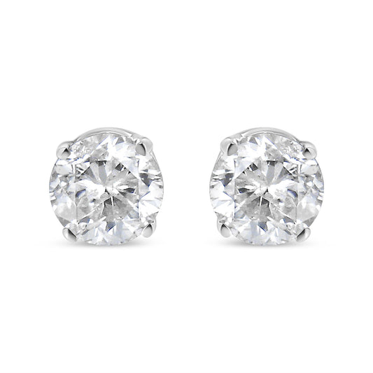 AGS Certified 14K White Gold 1.0 cttw 4-Prong Set Brilliant Round-Cut Solitaire Diamond Push Back Stud Earrings (F-G Color, I1-I2 Clarity)-0
