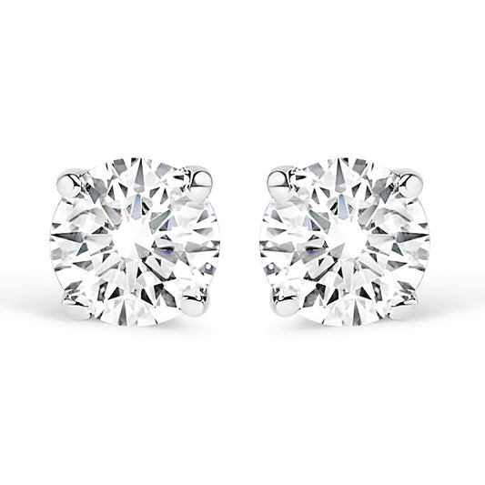 14K White Gold 1.00 Cttw Round Brilliant-Cut Near Colorless Diamond Classic 4-Prong Stud Earrings (H-I Color, I1-I2 Clarity)-0