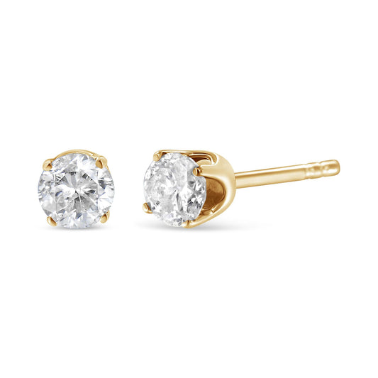 AGS Certified 14K Yellow Gold 1/2 Cttw 4 Prong Set Brilliant Round-Cut Solitaire Diamond Push Back Stud Earrings (O-P, Color, SI2-I1 Clarity)-0