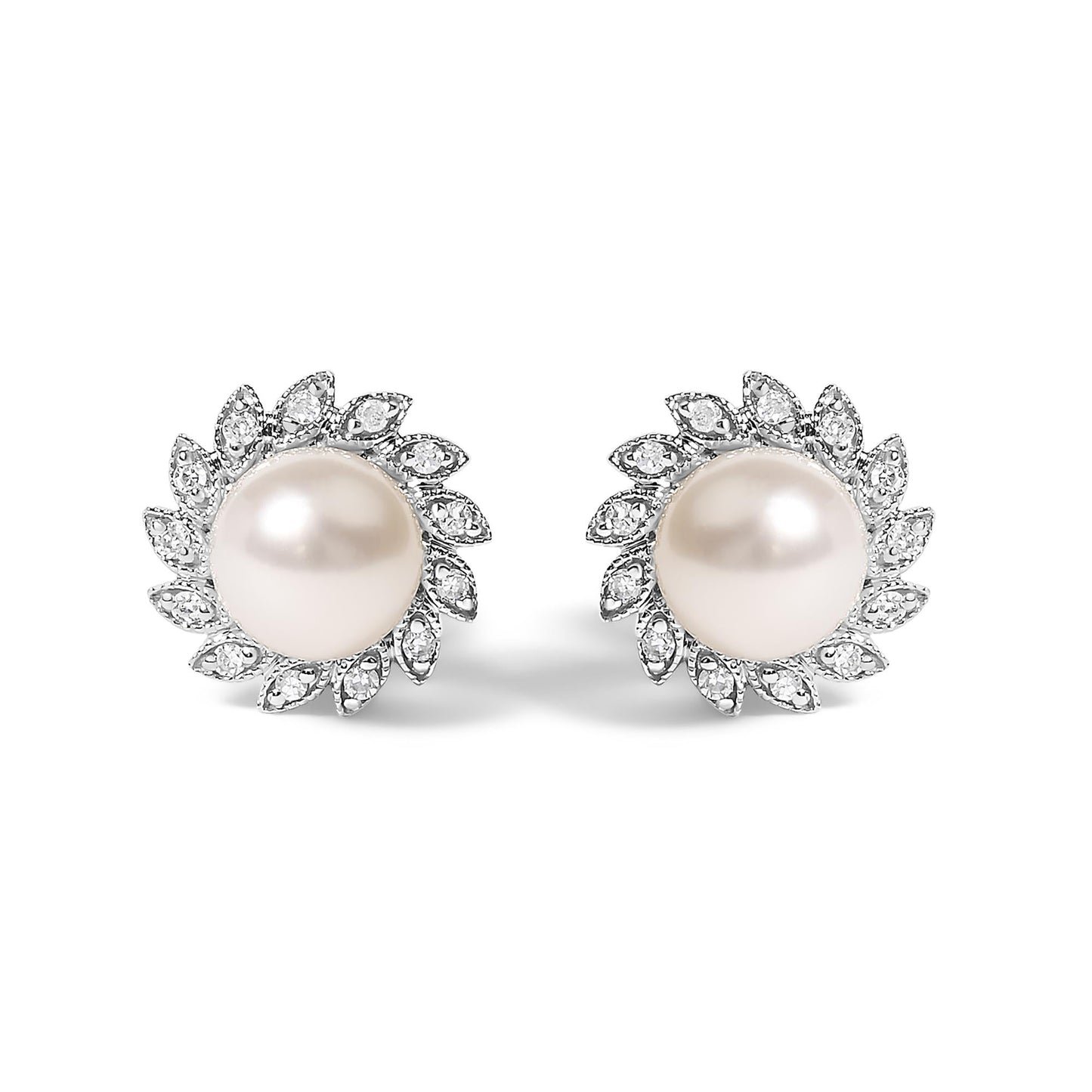 10K White Gold Heirloom-Style Pearl and Diamond Accent Halo Stud Earrings (I-J color, I1-I2 Clarity)-0