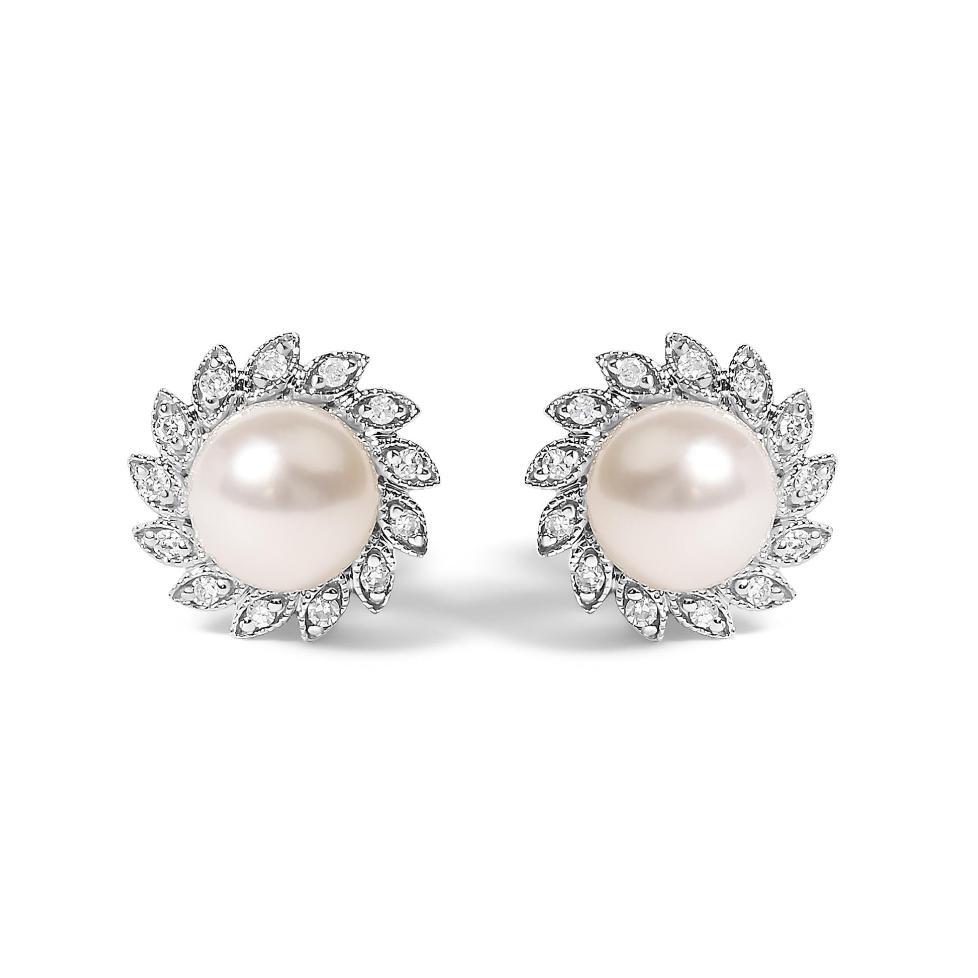 10K White Gold Heirloom-Style Pearl and Diamond Accent Halo Stud Earrings (I-J color, I1-I2 Clarity)-0